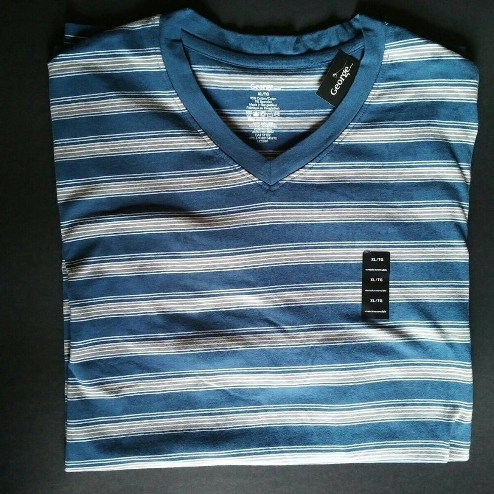 NEW Men's T-shirt, Blue with Grey Stripes, XL